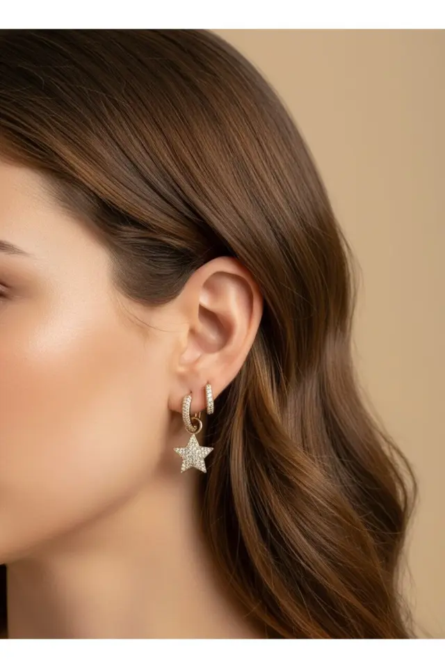 Zirkon Taşlı Yıldız Model Xuping Vip Halka Küpe
