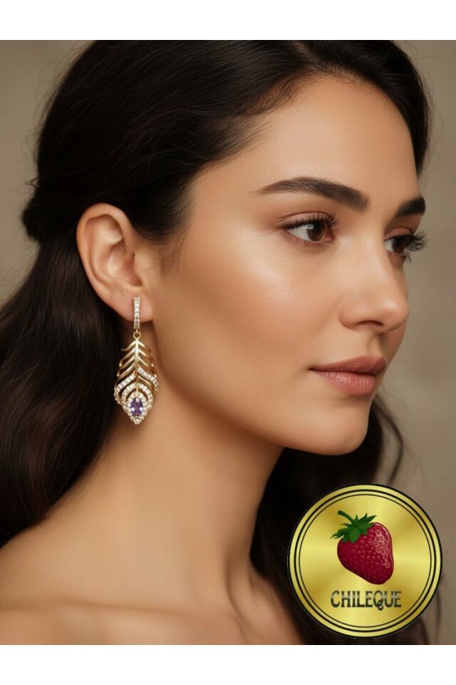 Mor Kristal Zirkon Taşlı Sallantı Yaprak Xuping Küpe