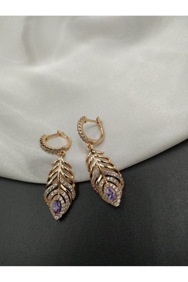 Mor Kristal Zirkon Taşlı Sallantı Yaprak Xuping Küpe