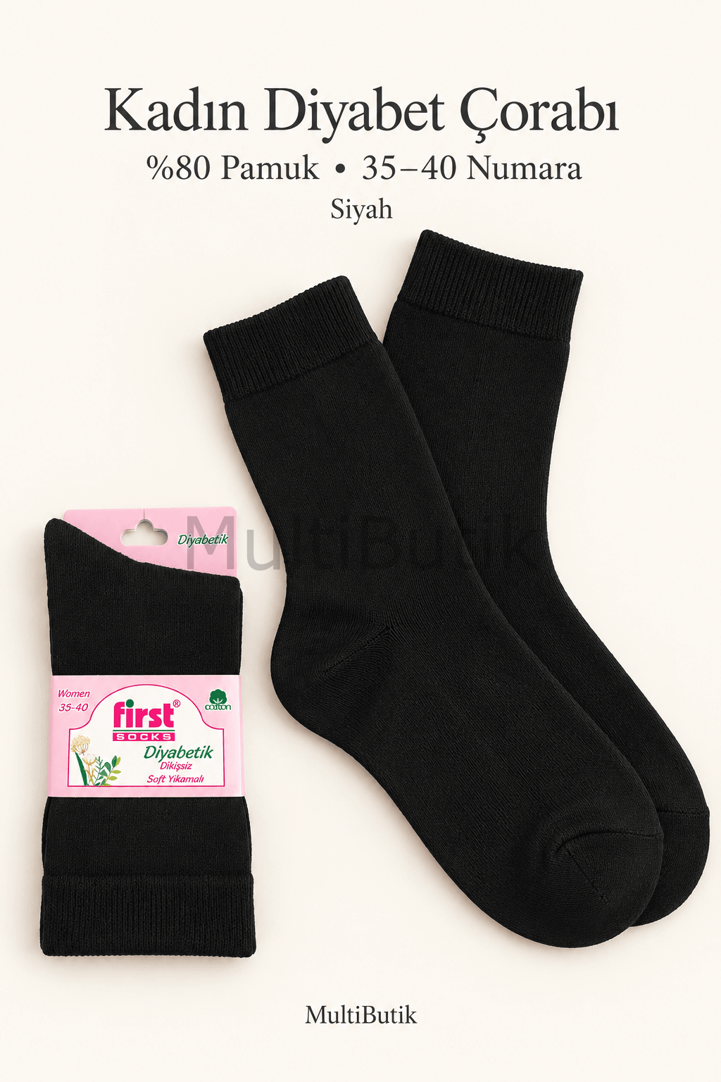 First Socks Dikişsiz Diyabetik Çorap 36-40 - Siyah