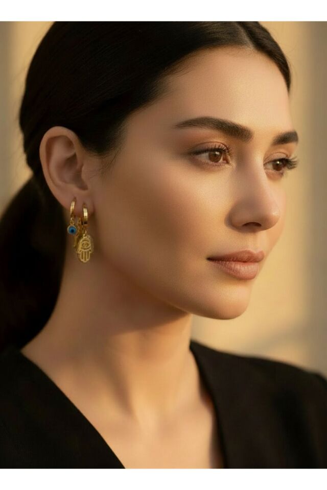 Zirkon Taşlı Fatma Ana Figürlü Çelik Üçlü Küpe