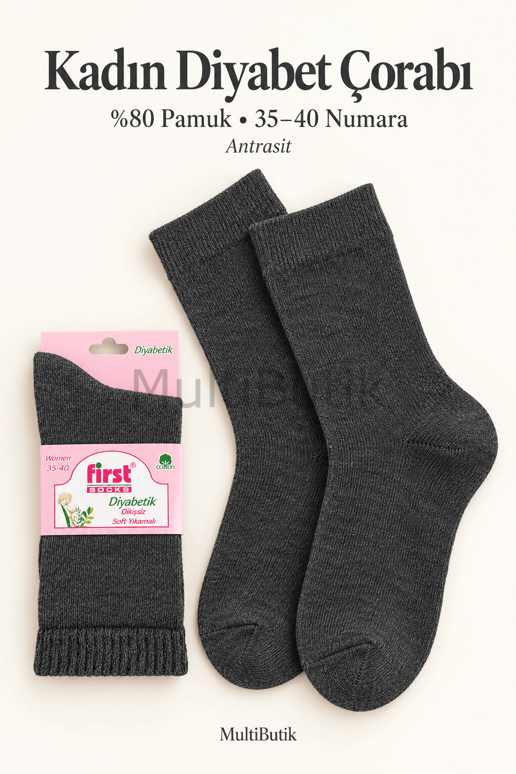 First Socks Dikişsiz Diyabetik Çorap 36-40 - Antrasi̇t