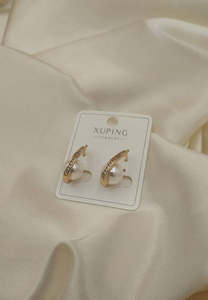 Zirkon Taş ve İncili Premium Xuping Çelik Küpe-Gold Model
