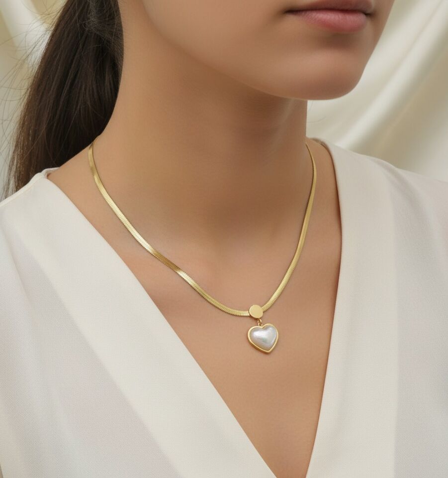 Kalpli Çelik İtalyan Yassı Gold Kolye