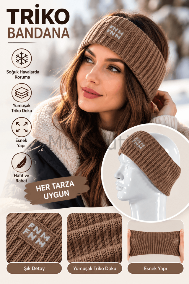 Triko Örgü Bandana –  Saç Bandı – Kahve