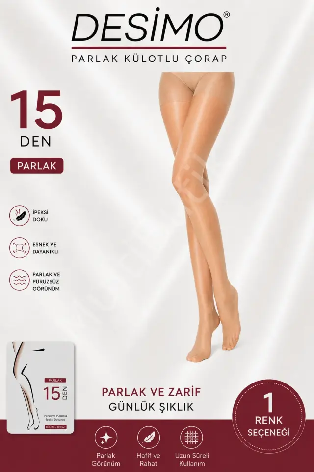 15 Denye İnce Sheer&Shiny Parlak Külotlu Çorap Üçlü Ten