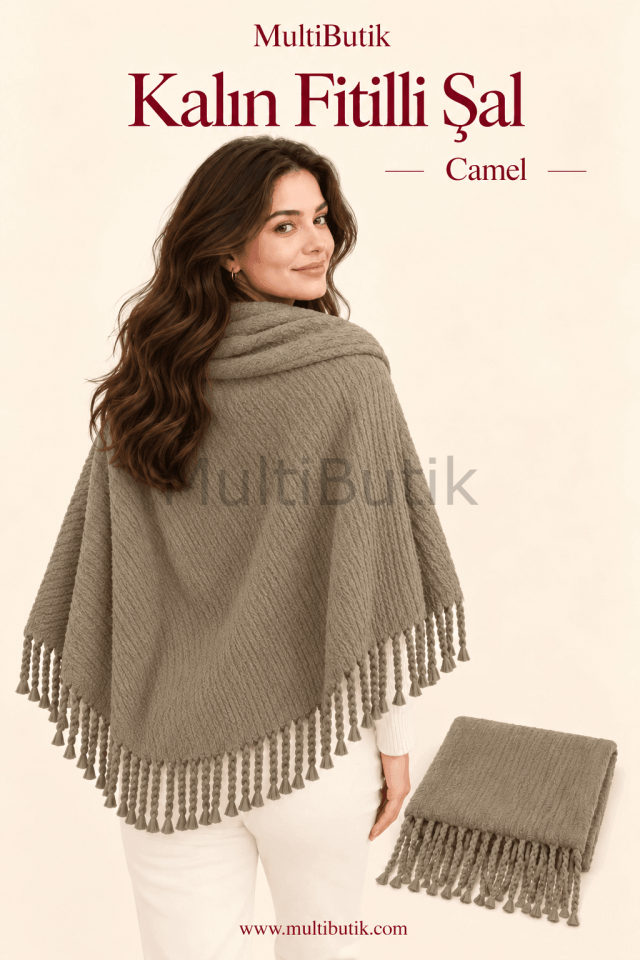 Kadın Kalın Fitilli Şal – Camel