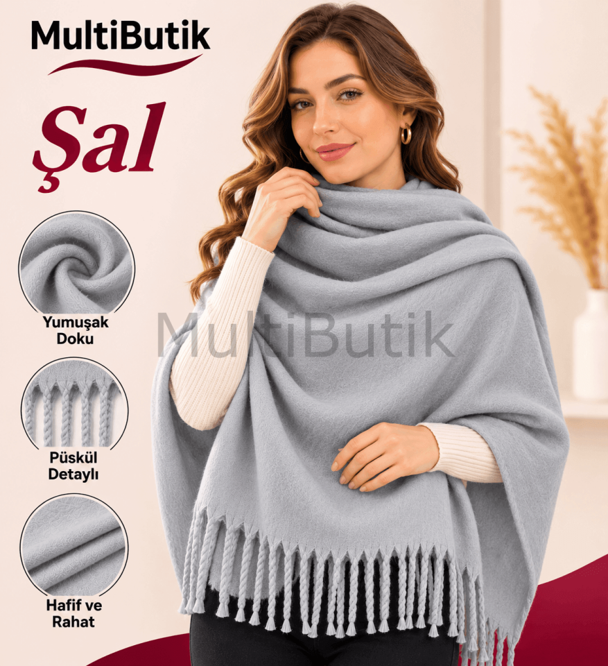 Kadın Kalın Fitilli Şal – Gri