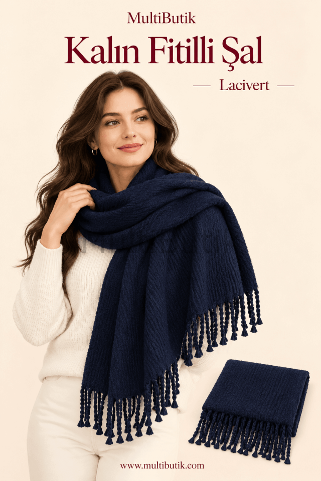 Kadın Kalın Fitilli Şal – Lacivert