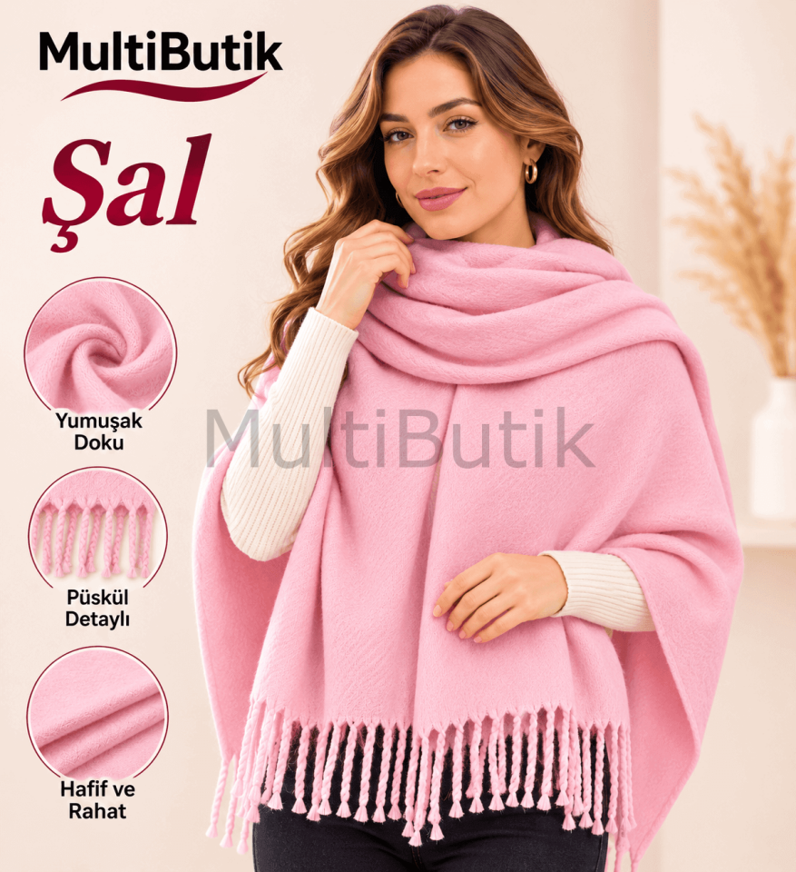 Kadın Kalın Fitilli Şal – Pembe
