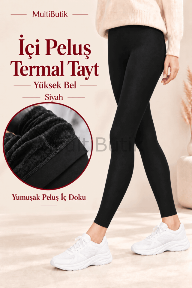 Kadın İçi Peluş Kışlık Tayt – Siyah