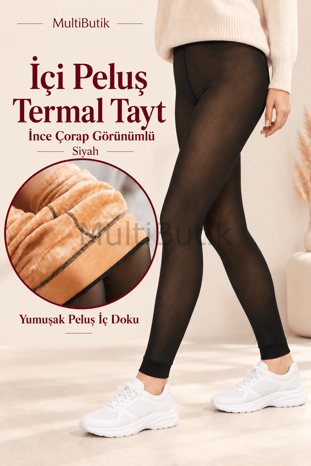 Kadın İçi Peluş Kışlık Tayt – Siyah İnce Çorap Görünümlü