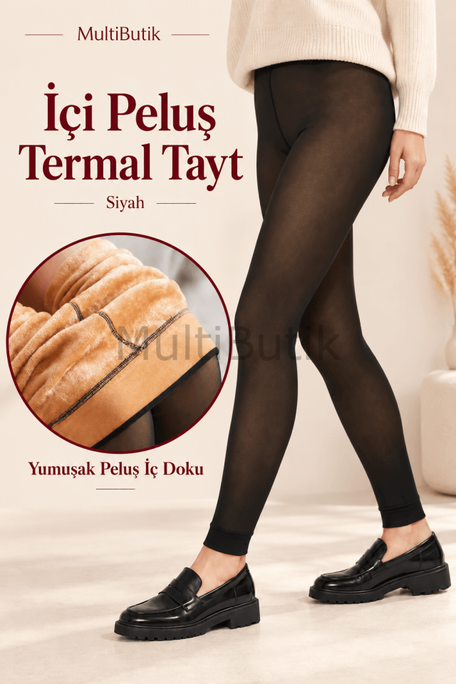 Kadın İçi Peluş Kışlık Tayt – Siyah İnce Çorap Görünümlü