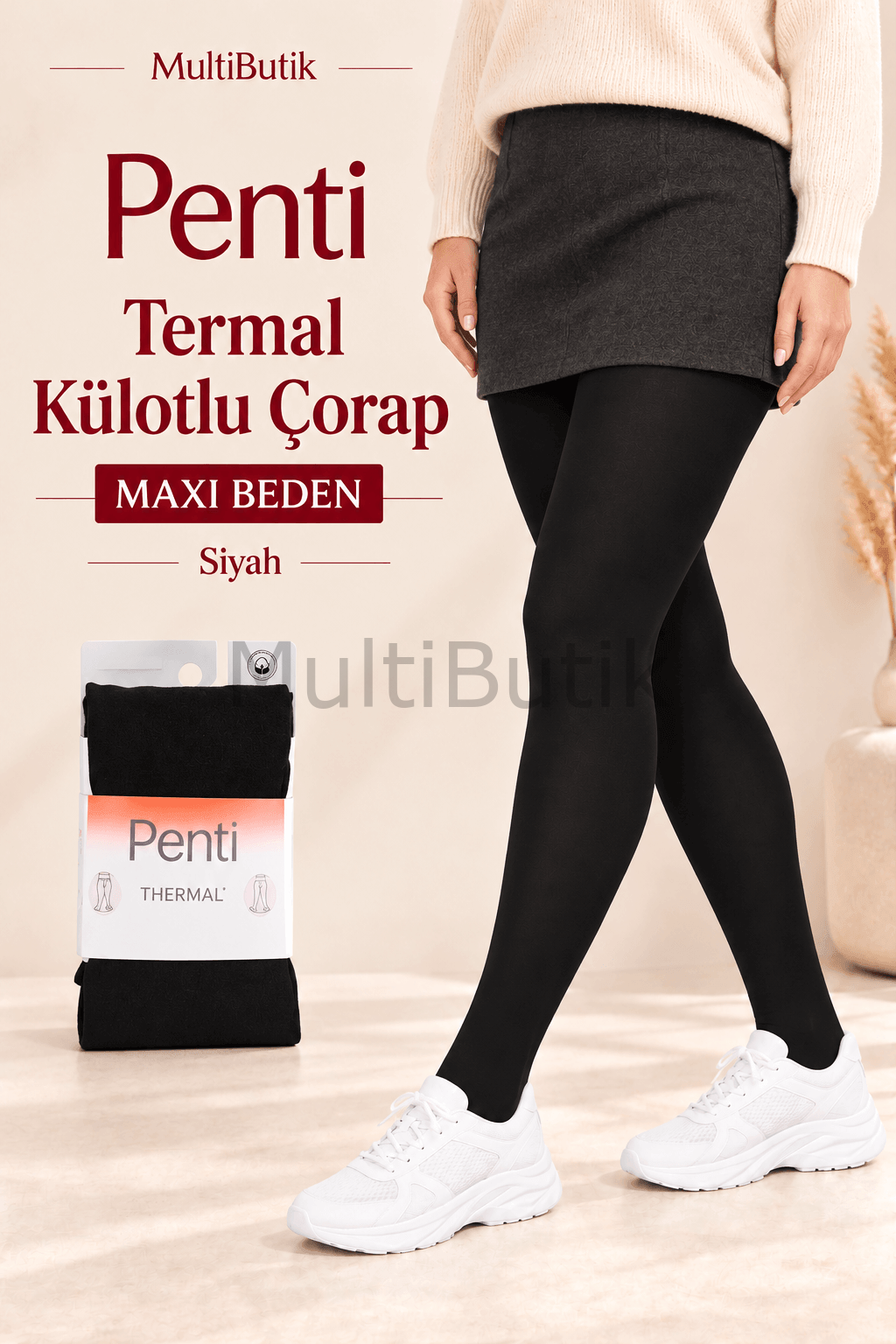 Penti Termal İçi Peluş Külotlu Çorap – Maxi Beden – Siyah