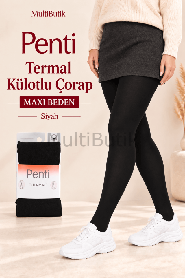 Penti Termal İçi Peluş Külotlu Çorap – Maxi Beden – Siyah