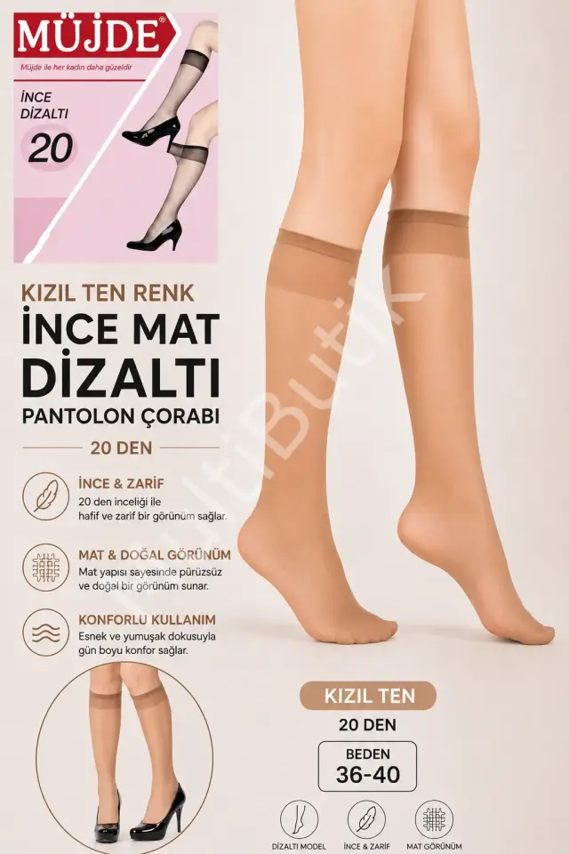 Müjde 20 Den İnce Mat Dizaltı Pantolon Çorabı - Tekli