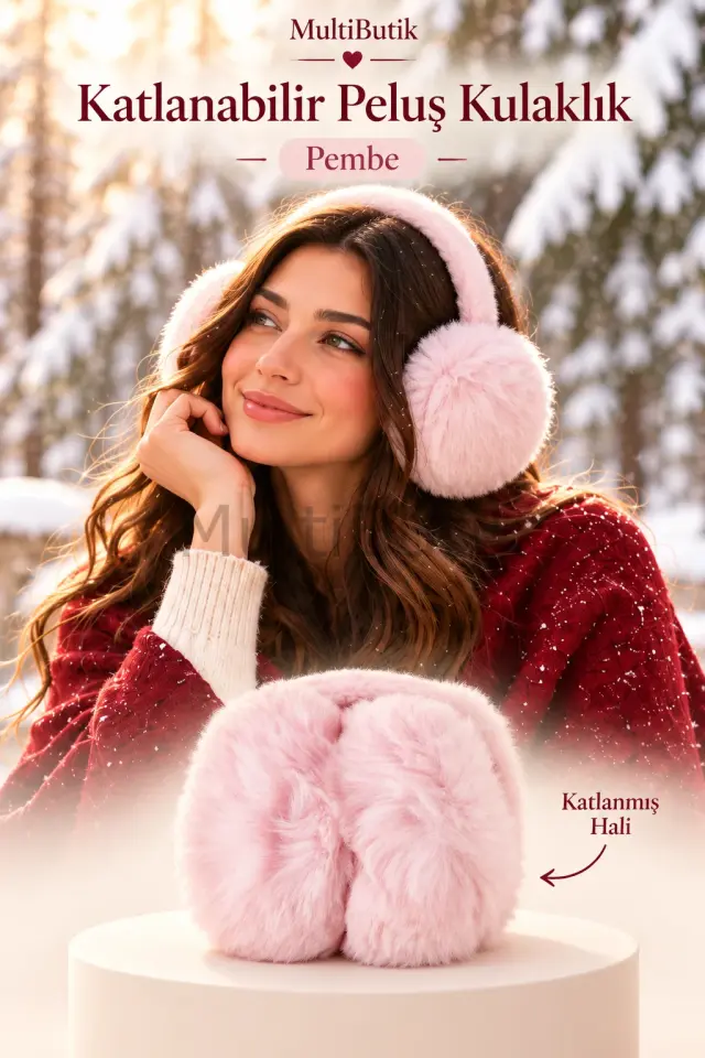 Kadın Katlanabilir Peluş Kulaklık – Pembe