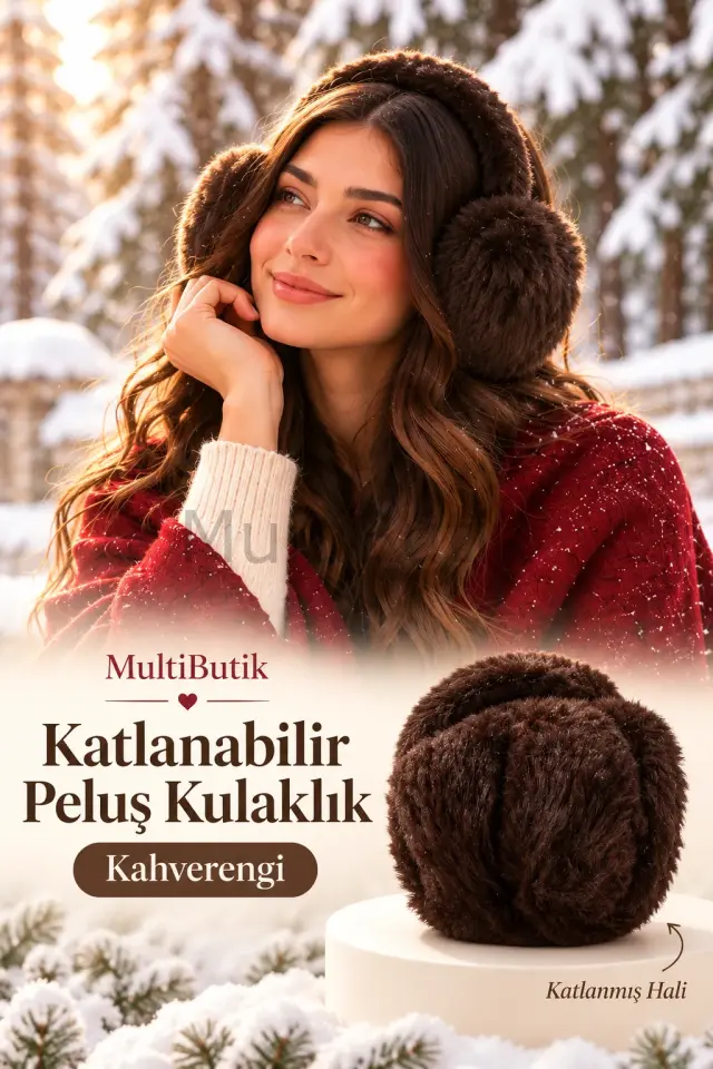 Kadın Katlanabilir Peluş Kulaklık – Kahverengi