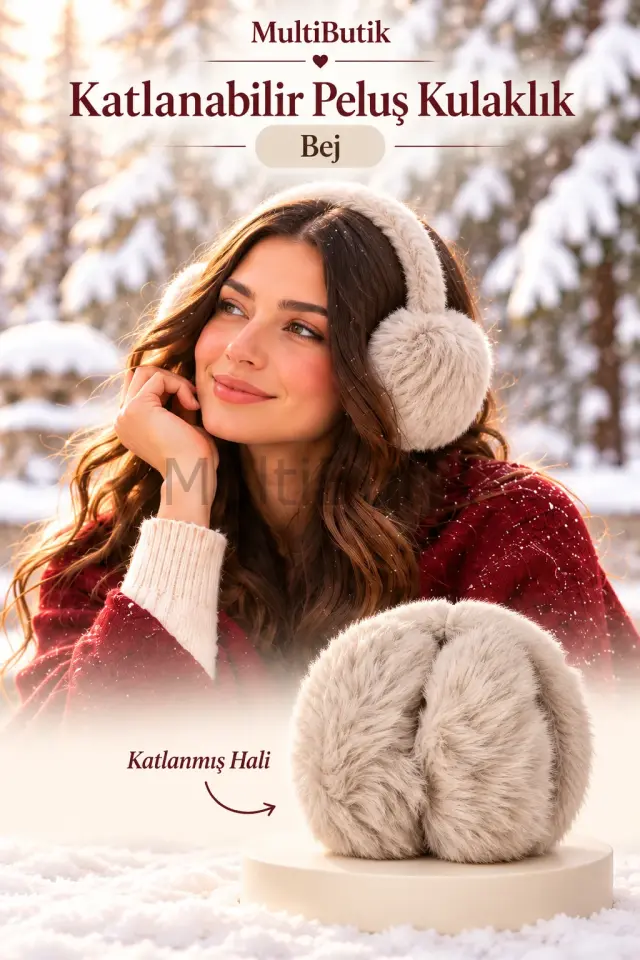 Kadın Katlanabilir Peluş Kulaklık – Bej