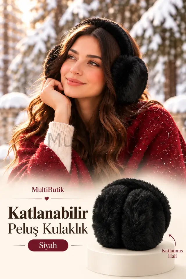Kadın Katlanabilir Peluş Kulaklık – Siyah