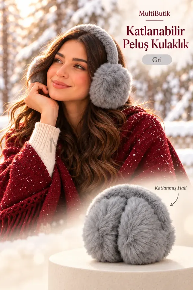 Kadın Katlanabilir Peluş Kulaklık – Gri