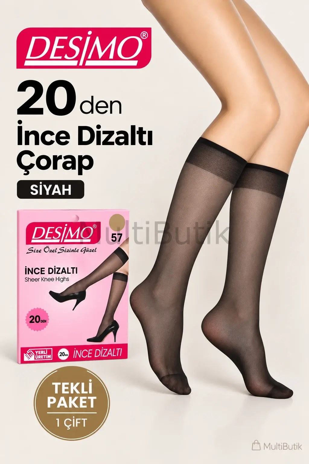 Desimo 20 Denye İnce Mat Dizaltı Pantolon Çorabı – Tekli