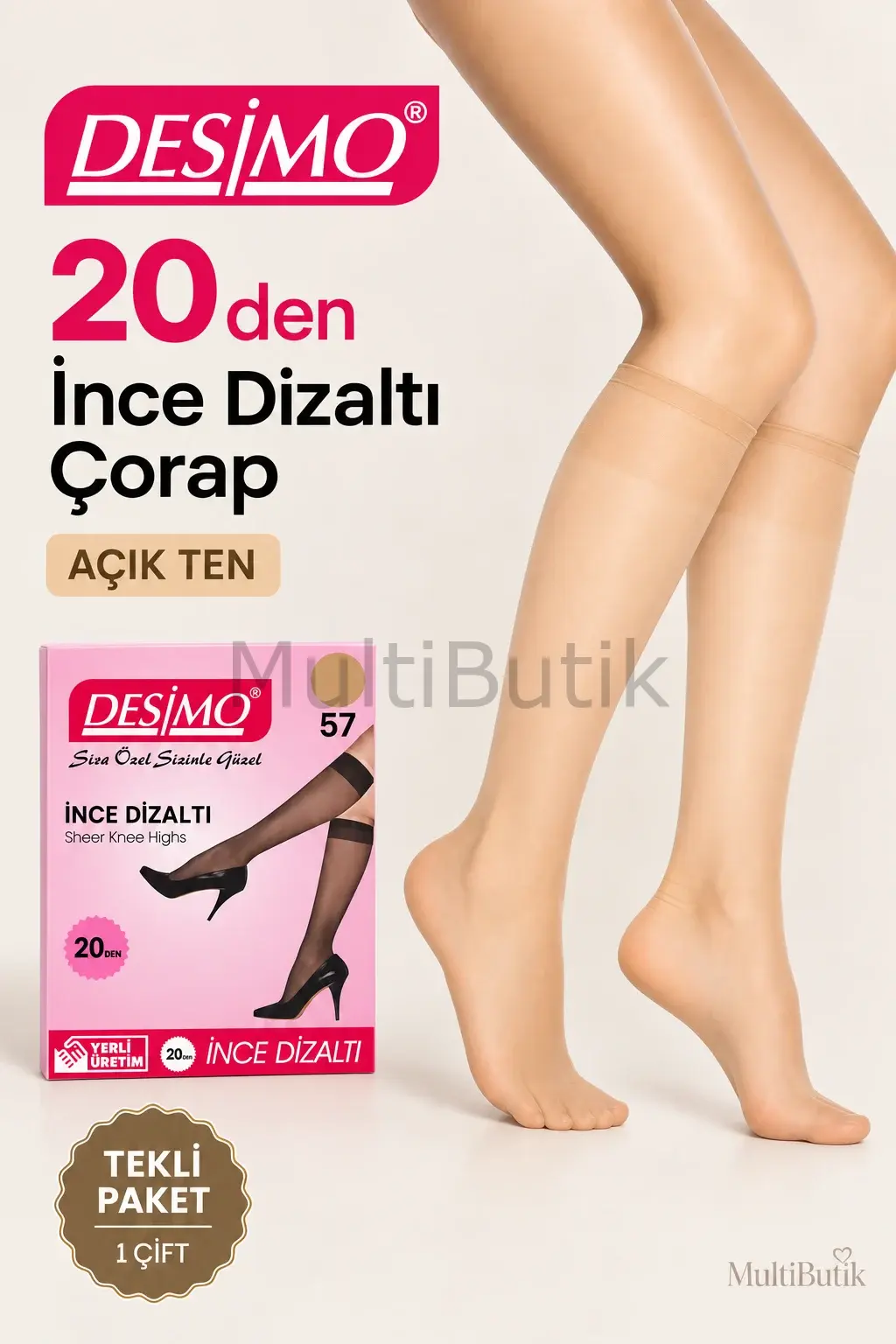 Desimo 20 Denye İnce Mat Dizaltı Pantolon Çorabı – Tekli