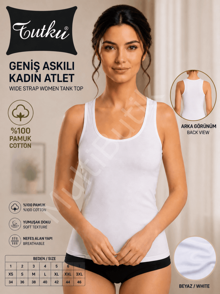 Tutku Geniş Askılı Kadın Atlet – Beyaz
