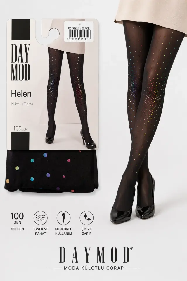 Daymod Parlak Puantiye Desenli Moda Külotlu Çorap Siyah - M Beden