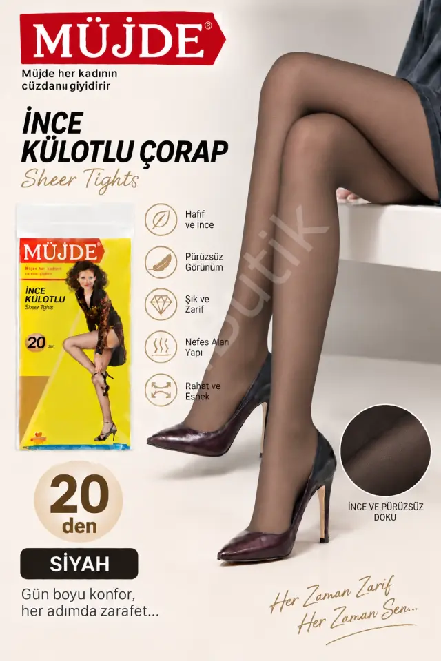 Müjde 20 Den İnce Külotlu Çorap – Siyah