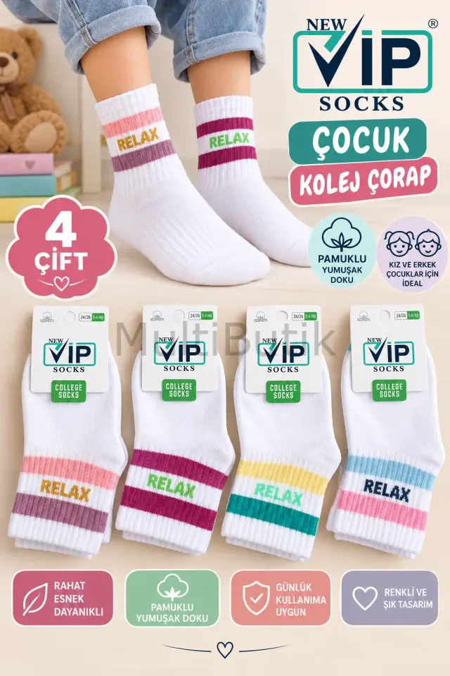 VIP Çocuk Kolej Çorabı 4'lü