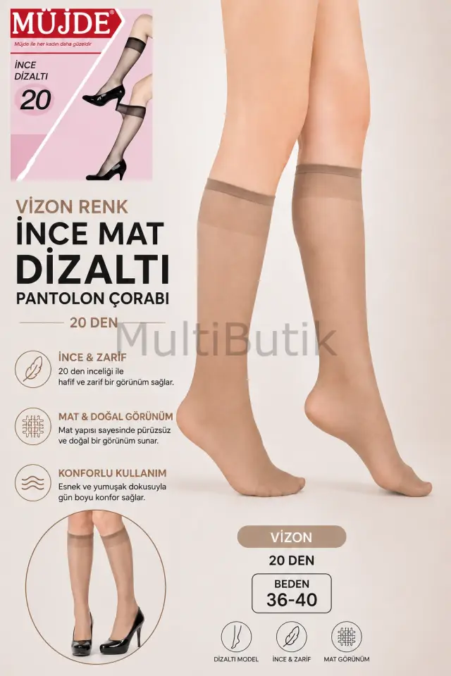 Müjde Vizon Dizaltı Pantolon Çorabı 20 Denye 12'li