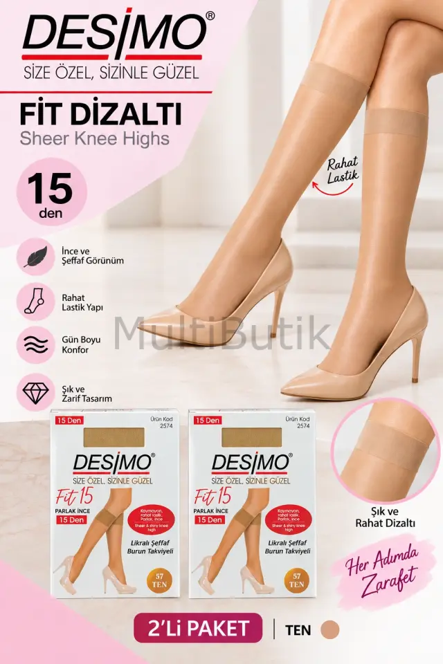 Desimo Fit 15 Den Parlak Soket Çorap – 2’li Paket