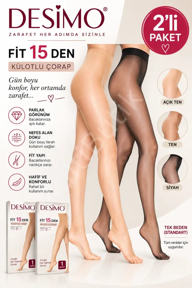 Desimo Fit 15 Den Parlak Külotlu Çorap 2’li Paket
