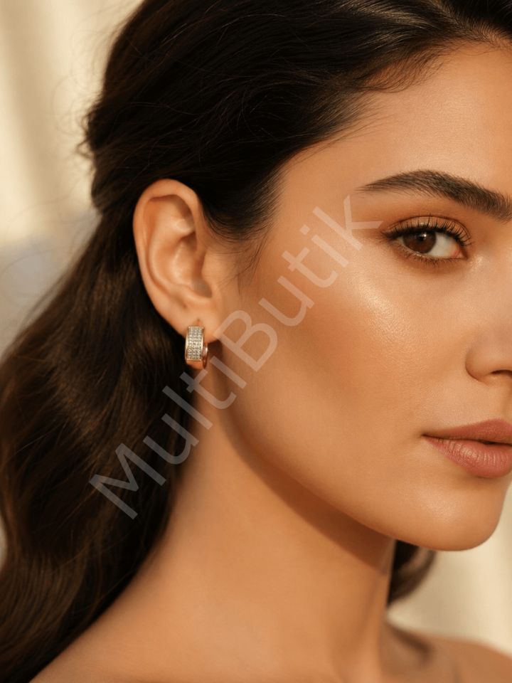 Zirkon Taşlı İşlemeli Xuping Halka Küpe Kalın Model