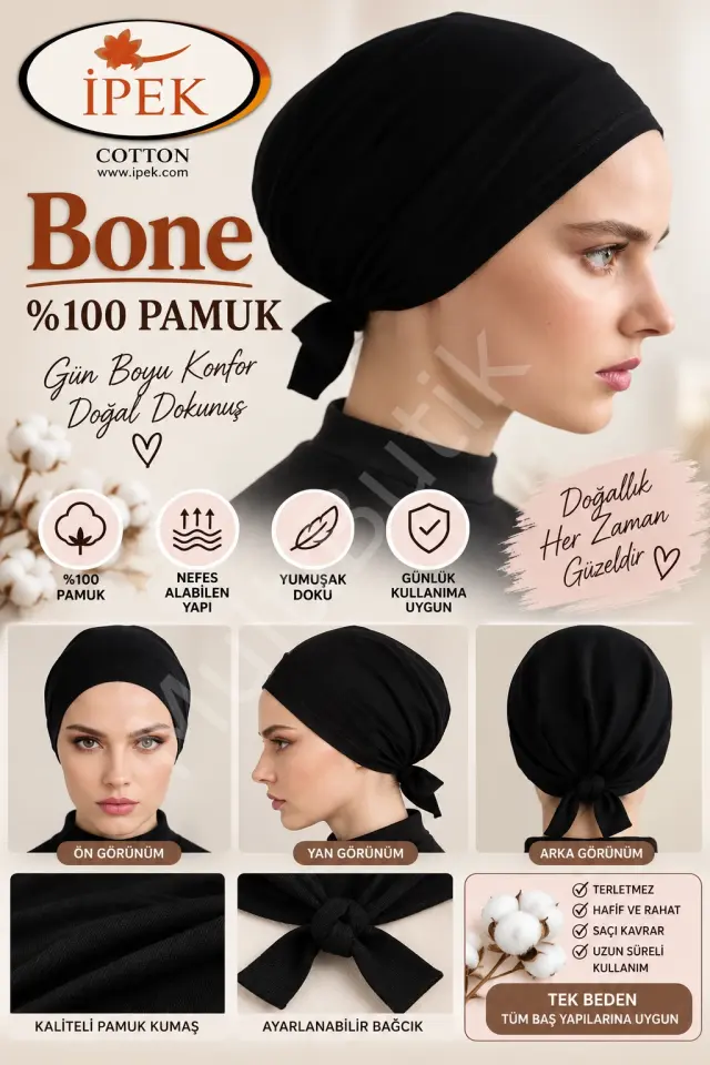 4 Adet Siyah Bağcıklı Penye Düz Siyah Renk Bone