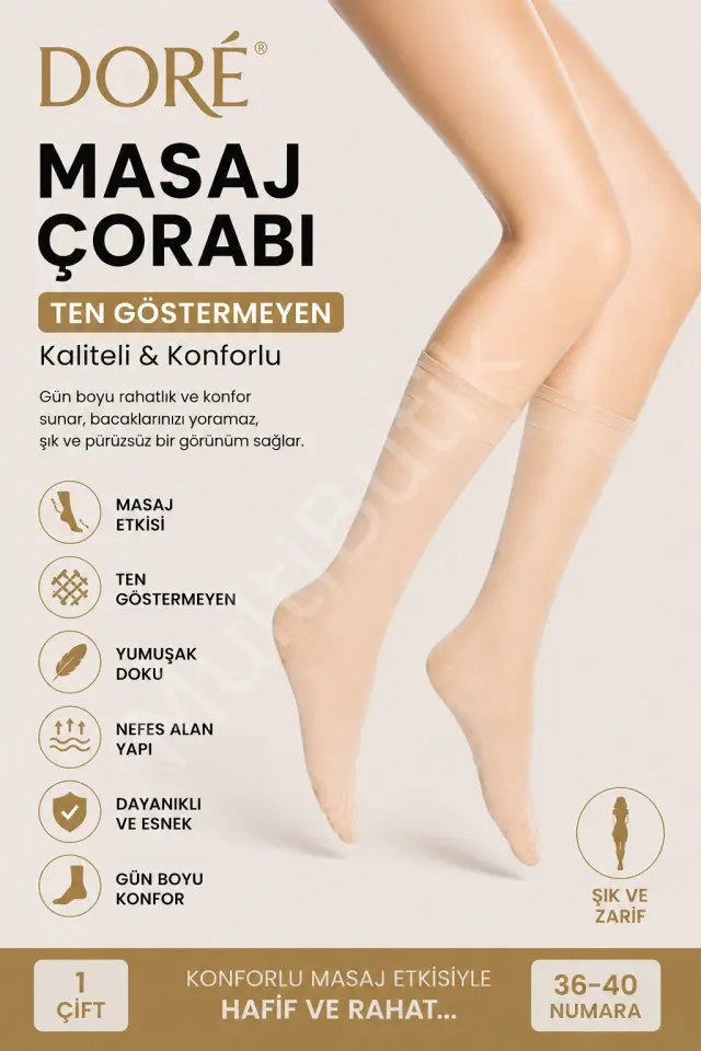 Dore Kadın Açık Ten Masaj Özellikli Dizaltı Çorap 3'lü