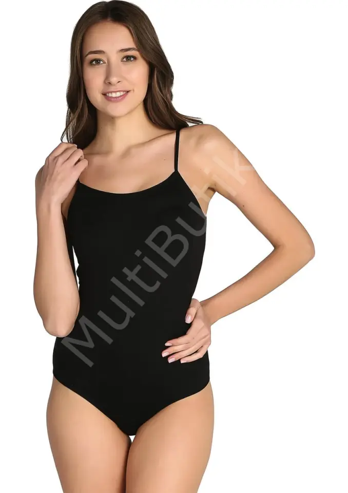 %100 Pamuk İnce Askılı Kadın Çıtçıtlı Body (Zıbın) – Siyah