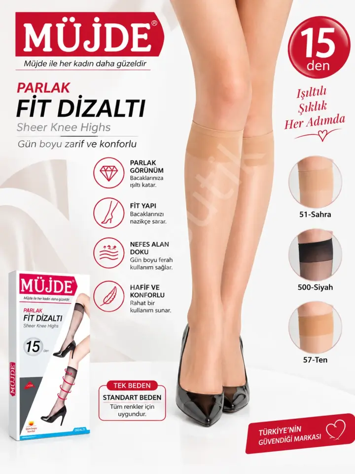 Müjde 15 Denye Kadın İnce Parlak Dizaltı Pantolon Çorabı