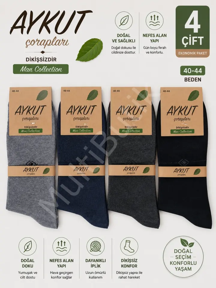 Aykut Dikişsiz Pamuklu Erkek Soket Çorap